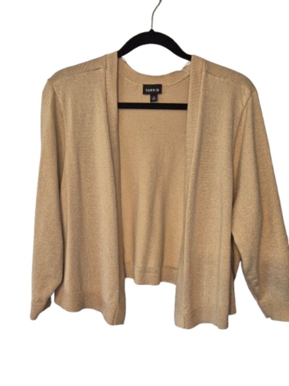 Torrid Gold Metallic Lurex Knit Shrug Open Cardigan Size 2X